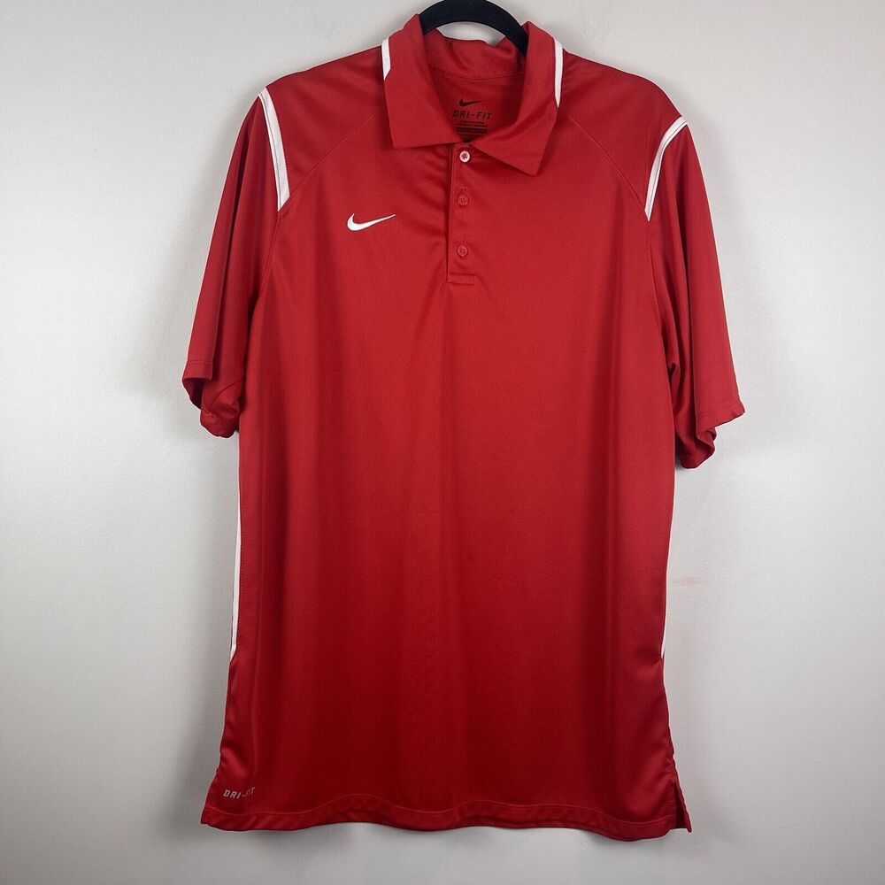 Nike Polo Shirt Men Sz L Red Solid Dri-Fit Active Athleisure Performance Preppy